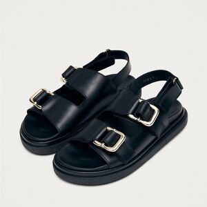 ALOHAS Black Sandals with Gold Buckles